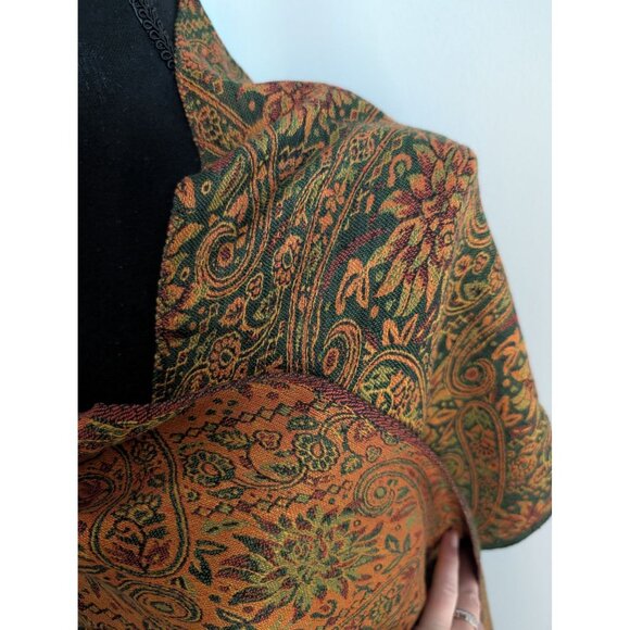 Vintage Green & Orange Floral Paisley Cashmere Blend Pashmina Shawl Scarf Wrap - Picture 4 of 5